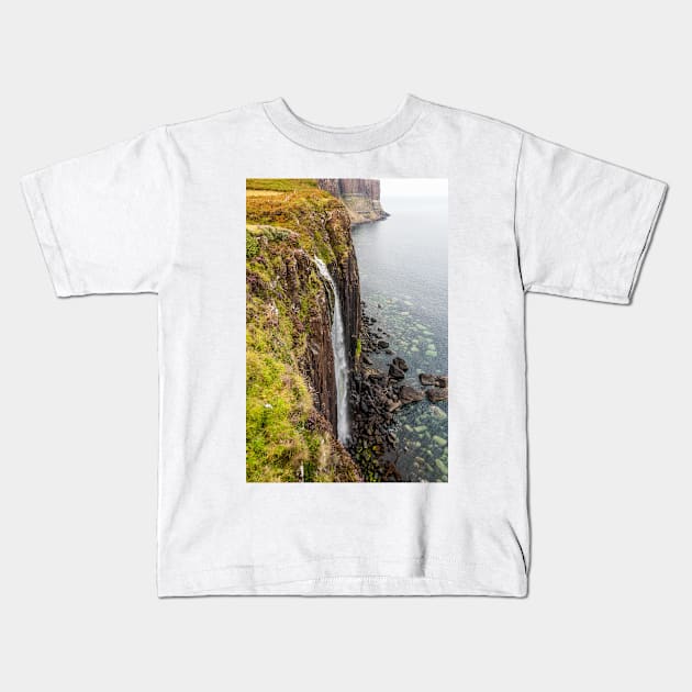 Skye, Scotland - Kilt Rock Waterfall Kids T-Shirt by mbangert